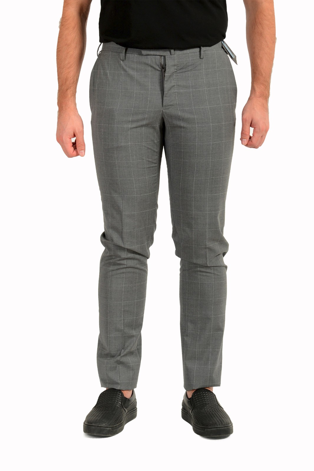 Мужские серые брюки в клетку Incotex Slowear из 100% шерсти Slim Fit US 32-48