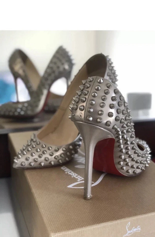 Christian Louboutin black pigalle spikes patent leather pumps 37 - Image 3 of 4