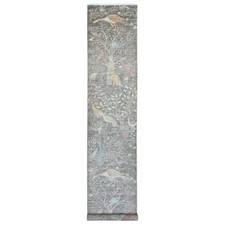 2'9"x15'8" Brown Peshawar Birds Design Soft Wool Hand Knotted Runner Rug R20645
