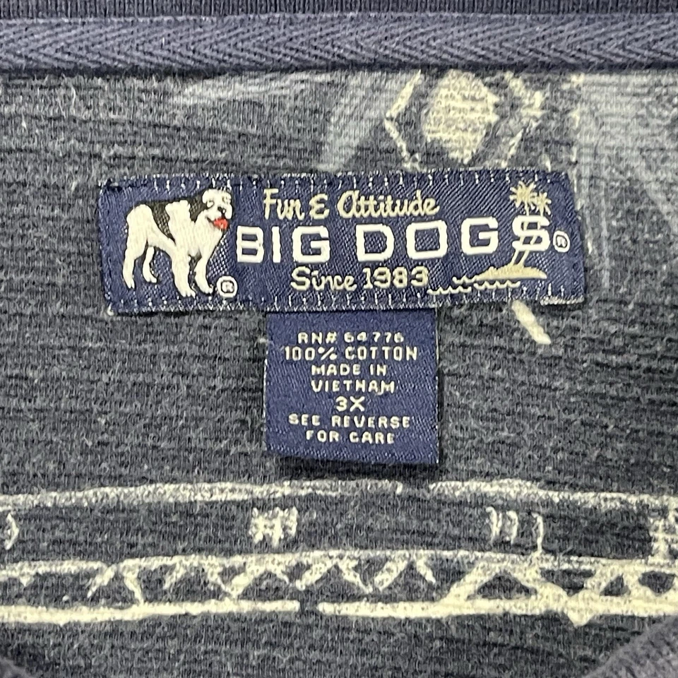 Big Dogs Men’s 3X Polo Shirt Blue Cotton Hawaiian Tribal Print Short Sleeve - Image 2 of 4