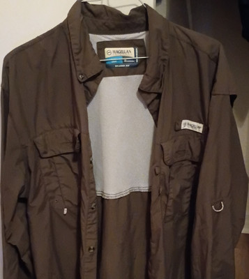 Magellan Outdoors Fish Gear Moisture Wicking Fishing Shirt Brown M Button-Up