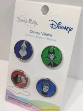 Dress It Up Buttons - Disney Villains - Ursula, Cruella, Evil Queen, Maleficent