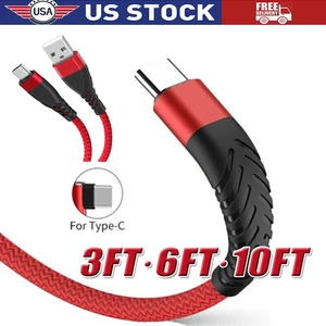 Heavy Duty Braided USB C Type-C Fast Charging Data Sync Charger Cable Long Cord