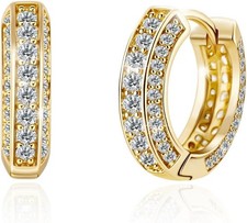 Small Hoop Earrings Cubic Zirconia Huggie 14K White 01 gold