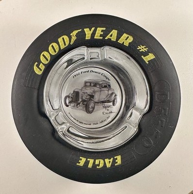 Dale Adkins Art 1932 Ford Deuce Coupe Goodyear Rubber Tire Ashtray 4  X 2 