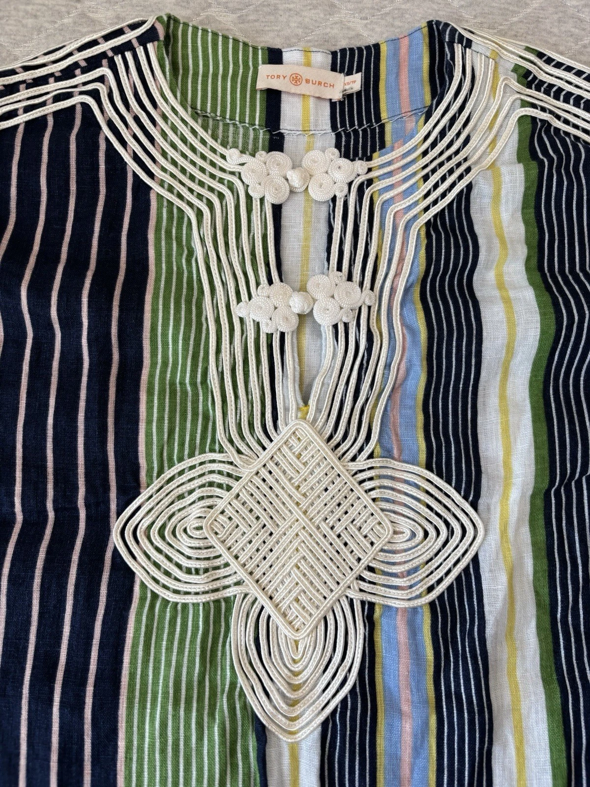 Abito Tory Burch donna XS multicolore ricamato copricostume spiaggia nautica costiera