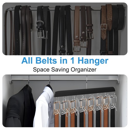 Belt Hanger for Closet, Holds Up to 42 Belts, Sturdy Wooden Belt Rack with 14... - Picture 4 of 6