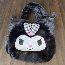 Sanrio Kuromi Plush Tote Bag Black Fuzzy Kawaii Handbag 2022 Cute Goth