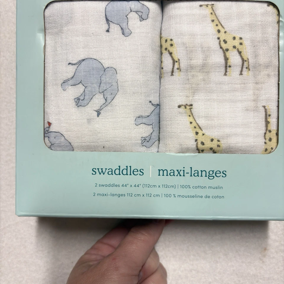 Aden + Anais婴儿安全毯16x16英寸白色大象狮子动物园棉薄纱 — 第 2/4 张图片