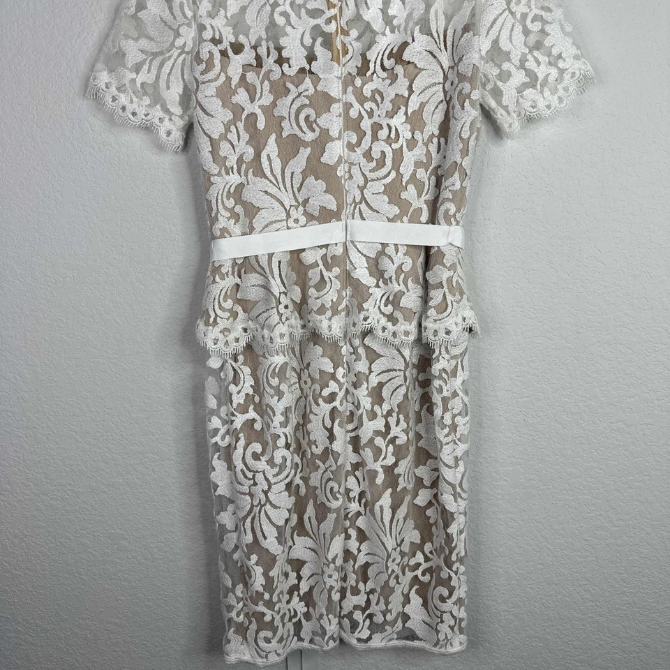 Tadashi Shoji Dress Womens 2 White Floral Lace Overlay Peplum Bridal Romantic - Image 3 of 4