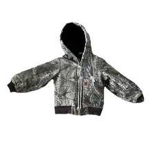 Carhartt Kids XXS 4-5 Camo Hooded Jacket Quilted Lined Full Zip Coat Flaw