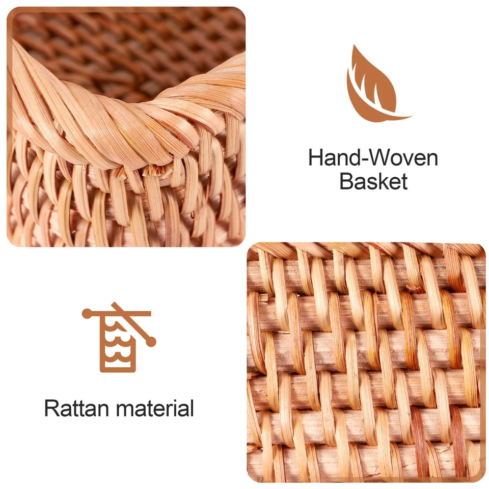 Hand-Woven Rectangular Rattan Wicker Basket Fruit Tea Snack Bread Picnic 7962 - Image 2 of 3