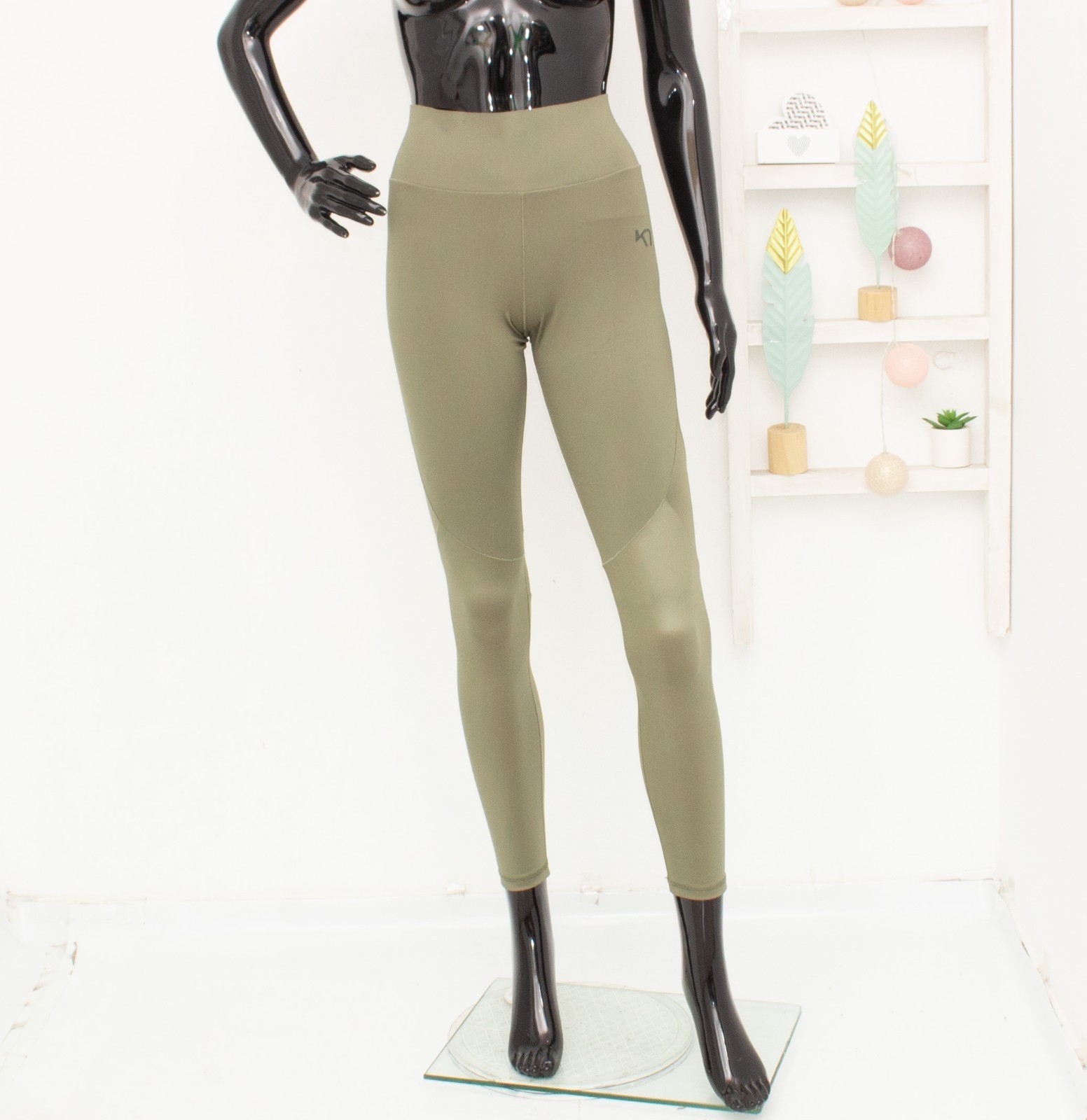 KARI TRAA Leggings Verde Alto Detalles de Malla Yoga Gimnasio Correr...