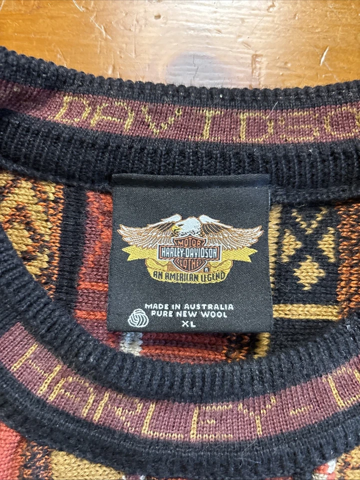 Suéter estilo Coogi Harley Davidson vintage para hombre XL lana naranja pesado/negro Foto 3 de 4