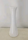 Vintage White Milk Glass Bud Vase with Beaded Row Scalloped Top 9"- A