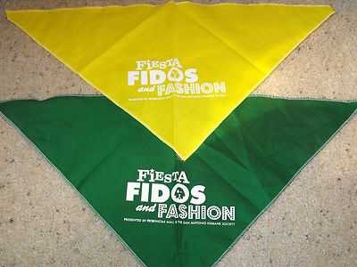 SET OF 2 DOG BANDANAS GREEN & YELLOW FIESTA FIDOS AND FASHION SAN ANTONIO TEXAS