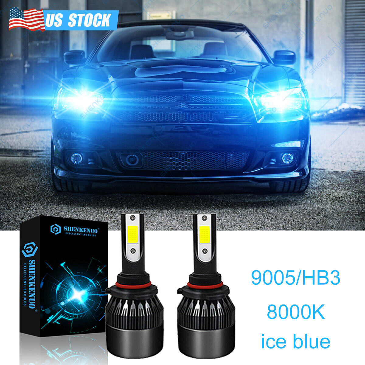 Ice Blue LED Headlight Kit Bulbs High Low Beam For Dodge Charger