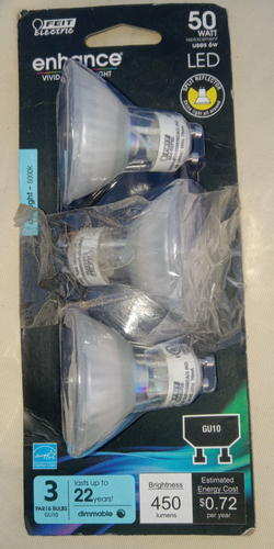 (3-Pk) Feit Electric Bi-Pin Base LED Light Bulb White 5000K 50W 120V GU10