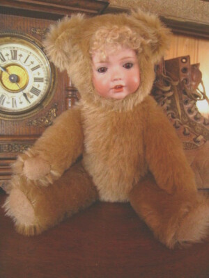 OOAK Vntg Artist Porcelain Hilda Doll 2 Face Mohair Teddy Bear 9'' Jointed~SWEET!