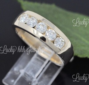 1.15 ct 14k Solid Yellow Gold Mens Diamond Ring 5 stones   Band