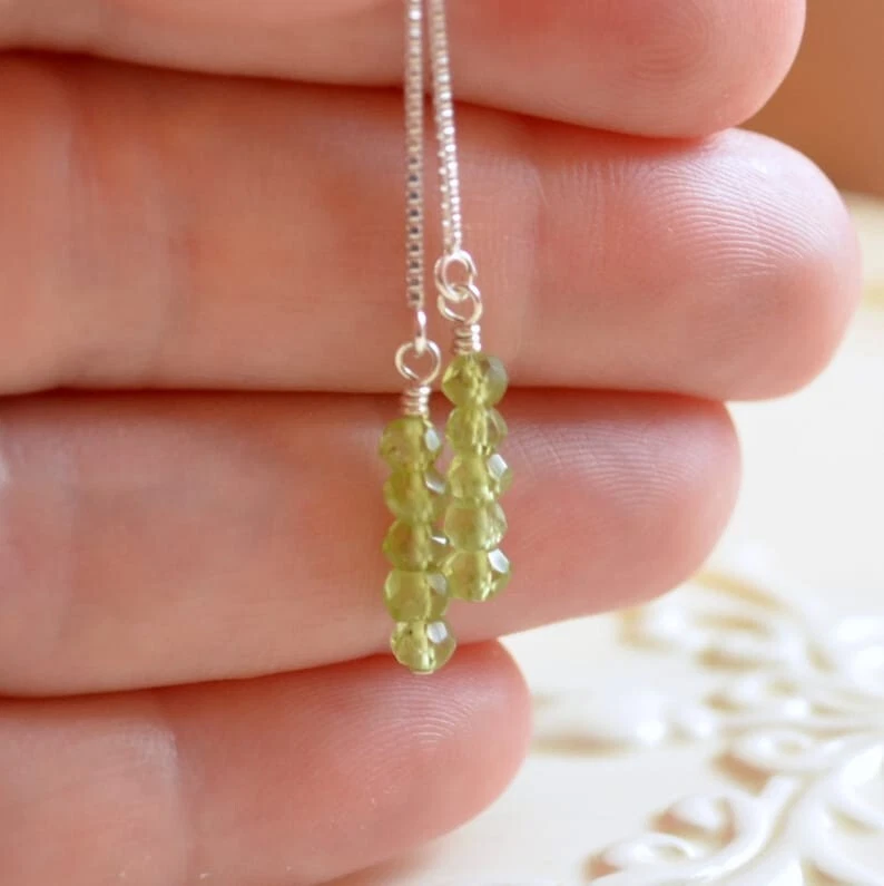 Natürliche grüne Peridot Rondelle Edelstein Perlen Handarbeit Silber Einfädle... - Bild 2 von 4