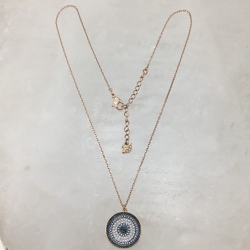 SWAROVSKI 5429126 Luckily Pave Blue White Crystal Disc Evil Eye Pendant Necklace - Picture 15 of 24