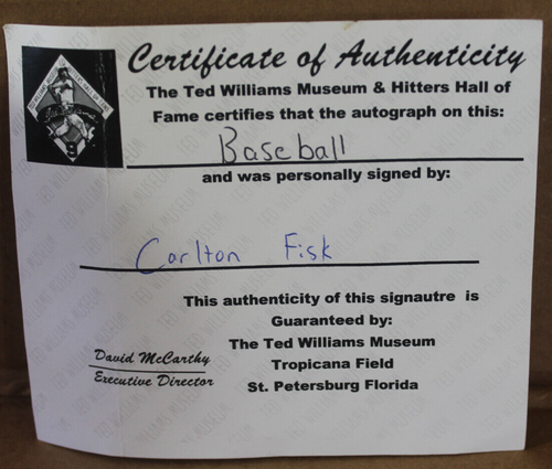 "CARLTON FISK" HALL OF FAME SIGNED BASEBALL (Ted Williams Museum) - Picture 3 of 4