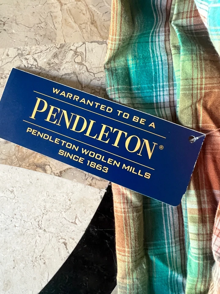 Nueva Camisa Pendleton Roja Verde 100% Algodón Frontera Estilo Occidental Talla L Foto 3 de 4