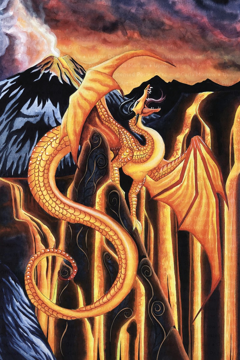Fire Falls by Carla Morrow 12x18 inch Gold Lava Dragon with