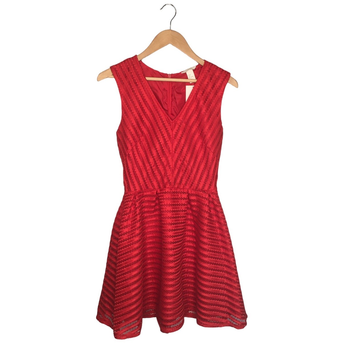 open lace back dress H&M Red Round Neck Cap Sleeve Zipper Stretch Solid Mini Sheath Dress S –  Brie