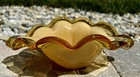 Murano Amber Cream Art Glass Hand Blown Ruffled Edge Bowl Made In Italy
