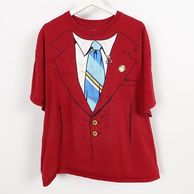Anchorman Movie Channel 4 Red Suit and Tie Buttons Graphic T-Shirt Paramount 2XL