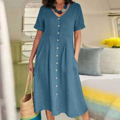 white christmas dresses White Casual Linen Cotton Women Loose Fitting Short Sleeves Dresses Su –  SimpleLinenLife
