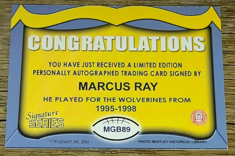 TK Legacy Michigan Wolverines MGB89 Marcus Ray Autograph - Image 2 of 2