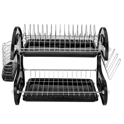 Multifunctional Dual Layers Collection Shelf Dish Drainer Black