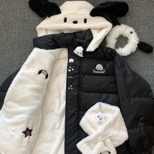 Pochacco Cinnamoroll Two-sided Hoodie Winter Coat Hat Detachable Fleece Velvet  - Picture 10 of 11