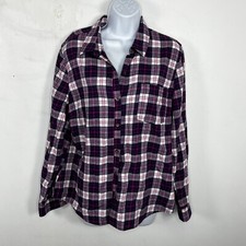 Laura Scott Top Sz XL Purple Plaid Flannel Soft Grunge 90s Revival Fall Layering
