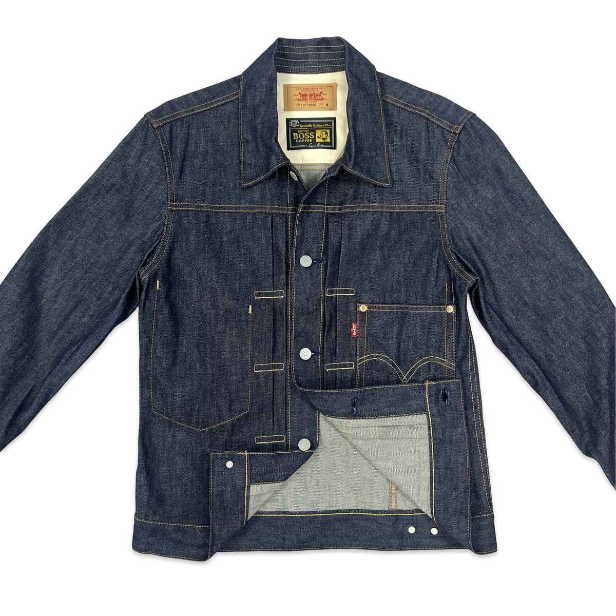 非売品‼️⭐️ LEVI'S×BOSS デニムジャケット ⭐️ VTG JAPANESE LEVIS BOSS COFFEE COLAB TYPE 1 PLEAT DENIM JACKET