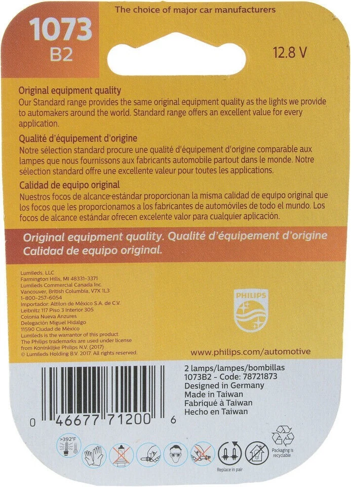 Philips 1073 B2 12.8V Base Bombilla Automotriz para Freno, Trasero Etc.(Caja de 10) Foto 2 de 2