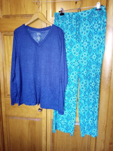 4 piezas de pijama para mujer XL (2 tops largos, 2 pantalones) rosa a cuadros turquesa Croft - Imagen 21 de 22