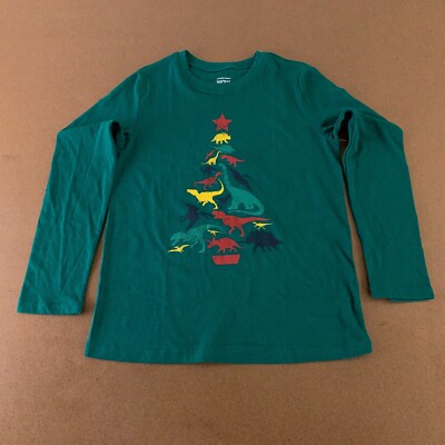 Jumping Beans Boys Size 10 Green Dinosaur Holiday Graphic Long Sleeve Tee New