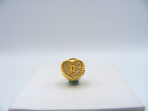 PANDORA - 14K Solid Gold Heart Lock Charm 750833CZ *RARE RETIRED* - Picture 7 of 9