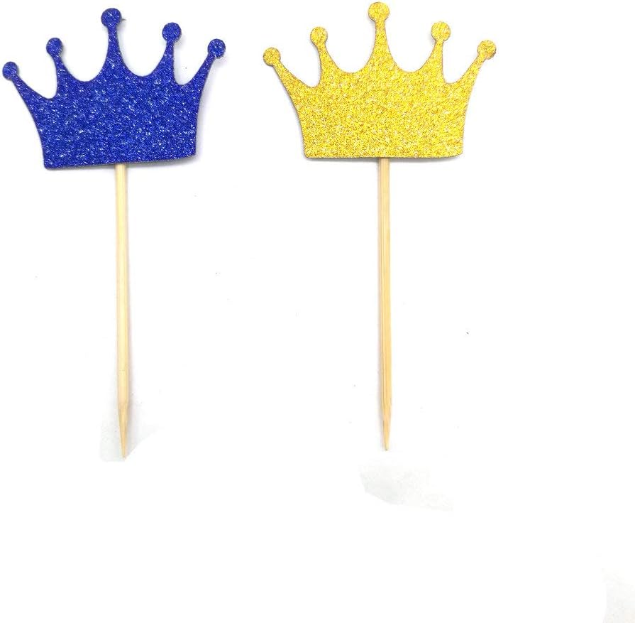 Royal Blue Prince Crown Glitter Gold Cupcake Toppers Picks Wedding ...