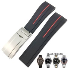 Black  Red Strap for Rolex Submariner, GMT, Daytona, Datejust 20mm In Rubber
