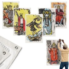 Wall Tapestries Of Tarot Card Watercolors, Major Arcana Flags For Esoteric Decor