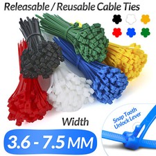 Releasable Cable Ties Reusable Black Natural Nylon Plastic Zip Tie Wraps