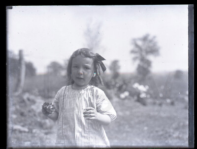Antique Negative Glass Slide Americana Cute Girl Field Portrait #B121