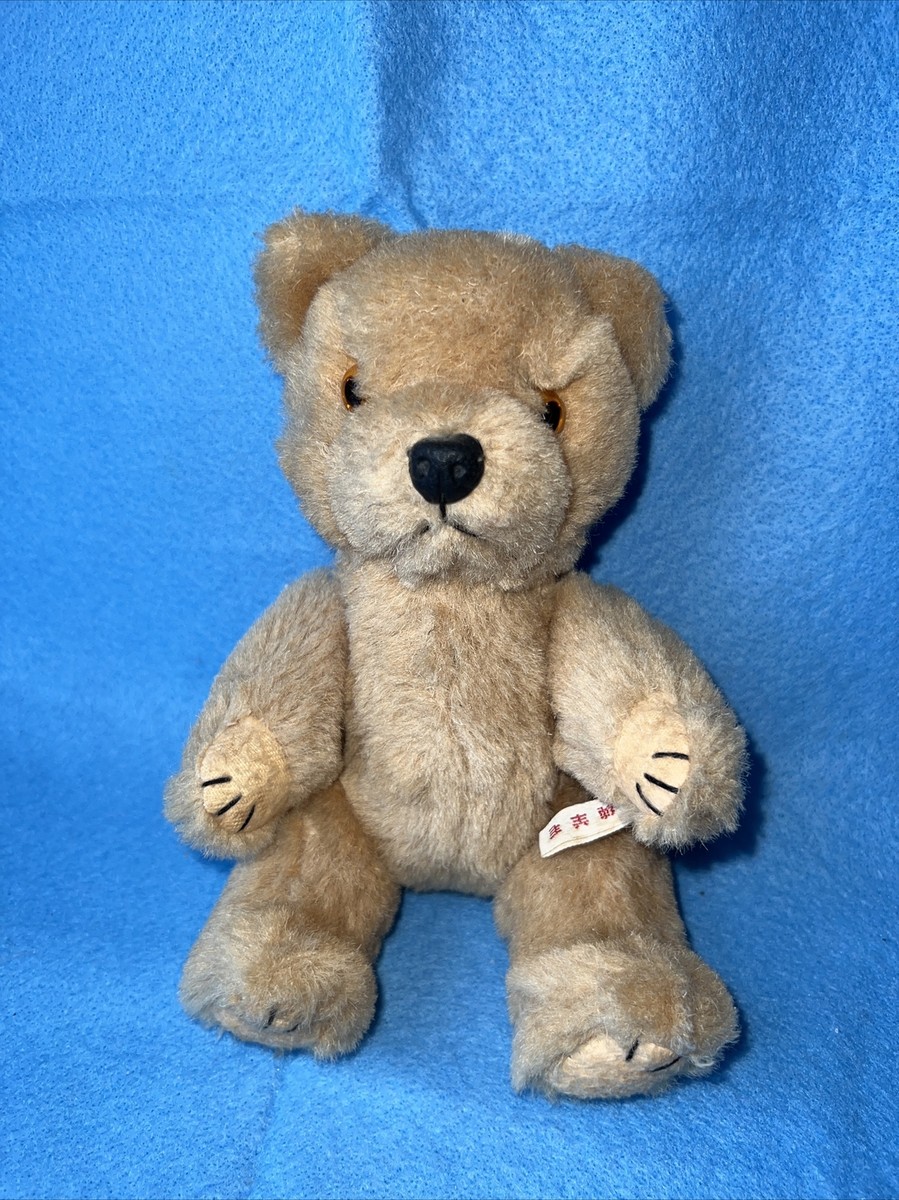 Vintage Articulated Jointed Firm Teddy Bear Tan Pure Wool Orange