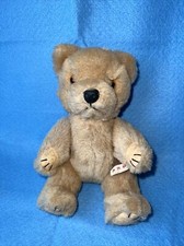 Vintage Articulated Jointed Firm Teddy Bear Tan Pure Wool Orange Eyes