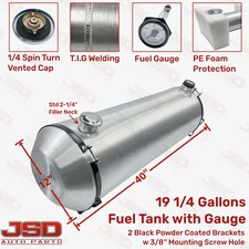 With Gauge 12x40 19.25 Gallon 1/4 NPT Spun Aluminum Gas Tank Fuel Tank End Fill